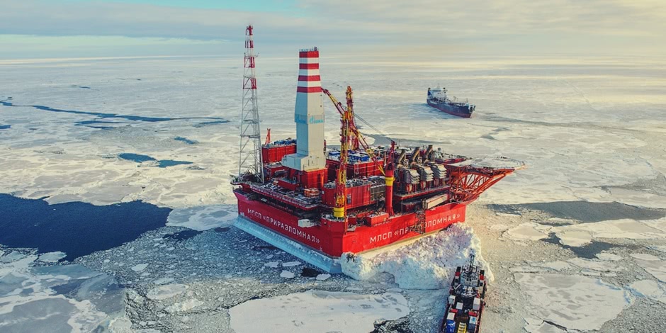 Russian ice-resistant oil platform Prirazlomnaya in the Arctic